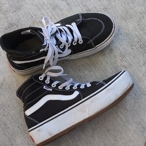 Vans Off The Wall Black White Platform High Top Sneakers Women's Size 9.5